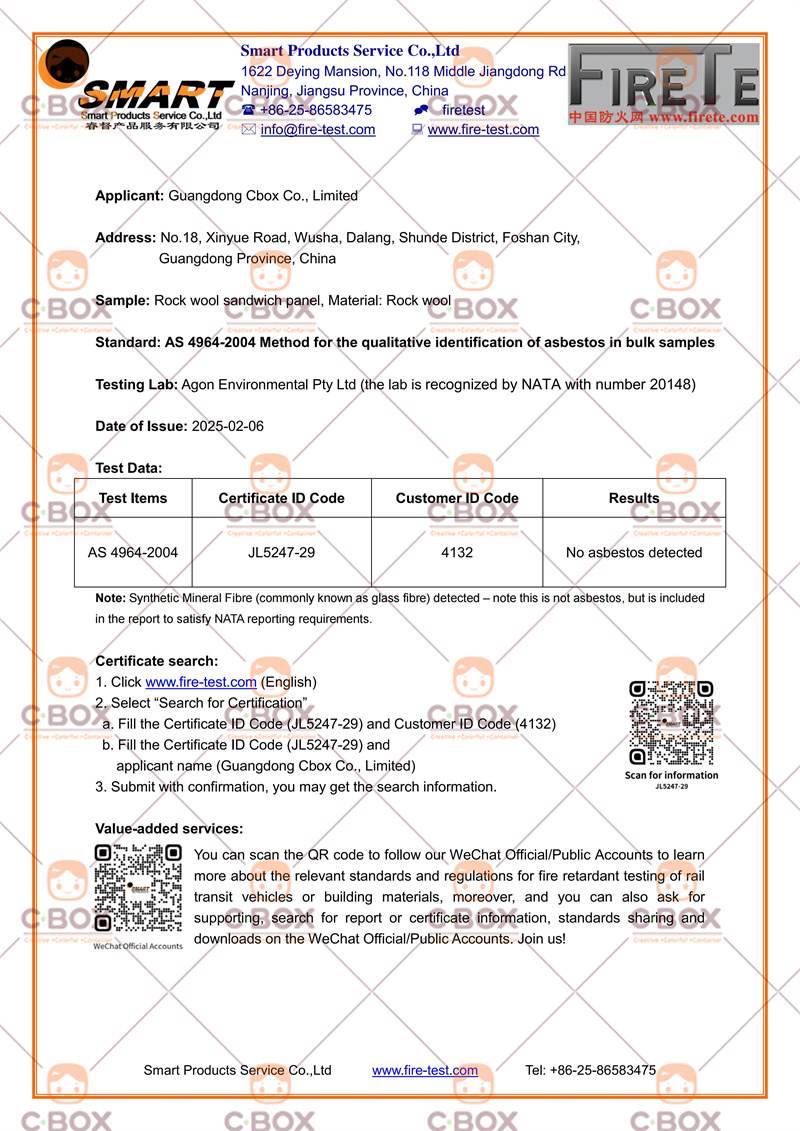 Rock Wool Sandwich Panel AS 4964 Test Delivery Note And Report
